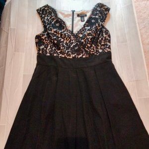 WHBM Lace Top Solid Bottom Black A-Lined Dress Size 10